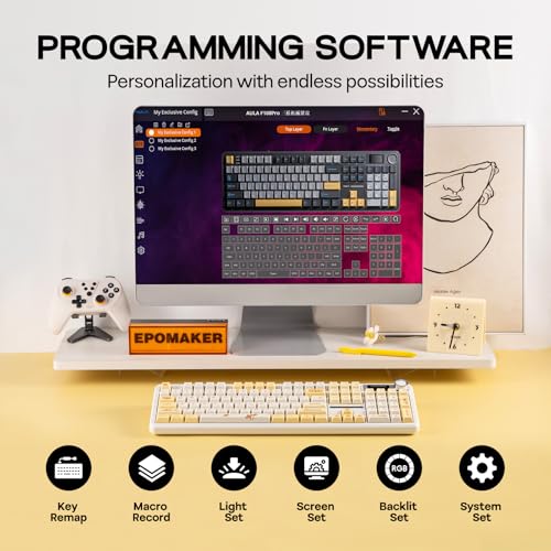 EPOMAKER X Aula F108 PRO Wireless Gaming Keyboard with Screen, 8000mAh Battery, 104 Hot-Swappable and Programmable Keys and Knob, RGB Backlight, for Mac/PC/Android (Grey&Yellow) - color: Grey&Yellow