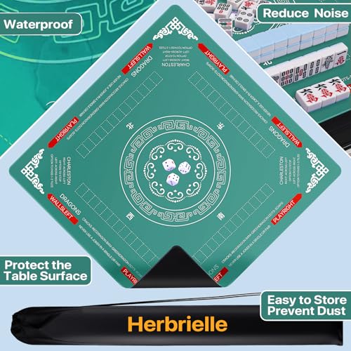 Mahjong Table Cover Mat with Carry Bag, Anti-Slip Noise Reduction Surface, 32.4 x 32.4 Inch, for Poker Cards Dominoes Tile Games (Green) - color: Green