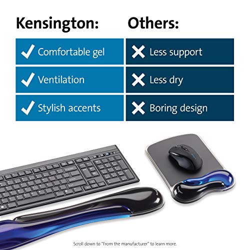 Kensington Duo Gel Mouse & Keyboard Wrist Rest Bundle Set, Ergonomic Keyboard and Mouse Pad With Wrist Support, Keyboard Wrist Rest, Computer Keyboard Pad, Cooling Gel, Non-Skid Backing, Blue K52920WW | Ergonomic gel cushioning, non-skid backing, pairs ke