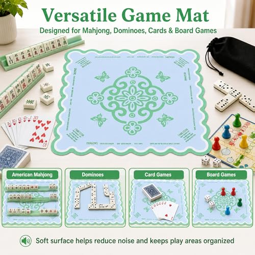 Neoprene Mahjong Mat for Table, 32 x 32 Inch Square Mahjong Table Mat with Carrying Bag, Non Slip Rubber Backing, Noise Reducing Game Mat for American Mahjong, Dominoes, Cards, Board Games (Green) - color: Green