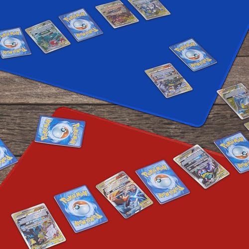 Biouai MTG Playmat for TCG Card Playing Game - 2Pcs Stitched Play Mat with Tube for Cards Gameplay, MTG, Yugioh, Magic The Gathering (24 x 14 in, 2 Pack) - color: Blue & Red