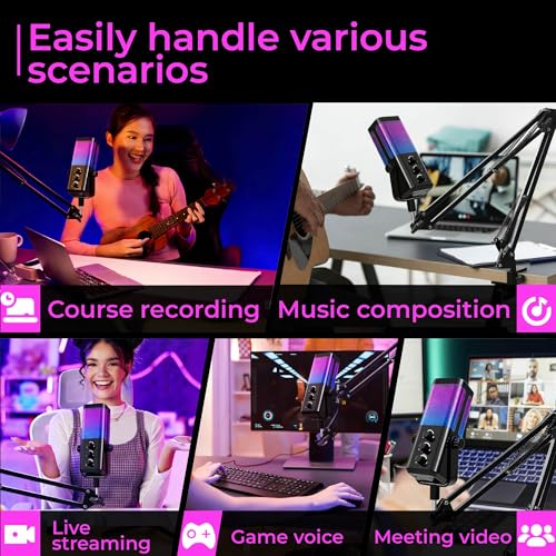 USB Microphone for PC/Gaming,Smart ENC Noise Cancelling & Heart-Shaped Pickup,RGB Lighting & Multi-Knob Control for Streaming/Podcast,with Mic Arm Stand, Black Bracket Style - style: bracket type