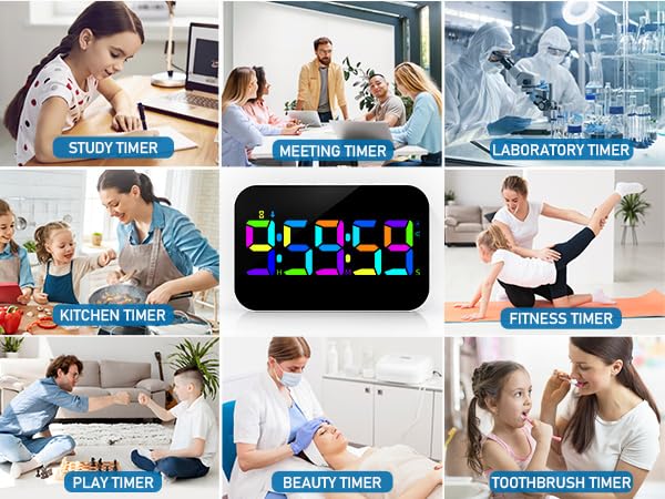 Kitchen Digital RGB Timer, Count Down Up, Rechargeable, Vibration Mode Adjustable Volume and Brightness LED Display, Time Management Cook, Desk, Kids Adults Study Teaching, Kitchen Gadgets - color: Rgb