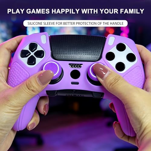 Purple Anti-Slip Controller Skin,Studded Edition Protective Silicone Cover Skin Grips Compatible with PS5 Edge Controller and 6 PCS Thumb Grips Caps. - color: Purple