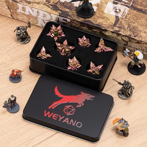 DND Dice Set Metal,Polyhedral D&D Metallic Heterotypic D and D Dice with Cracks for Dungeons and Dragons RPG TTRPG 7-Die Set with Gift (Heterotypic, Heterotypic-Rose Red) - color: Heterotypic-rose Red, style: Heterotypic