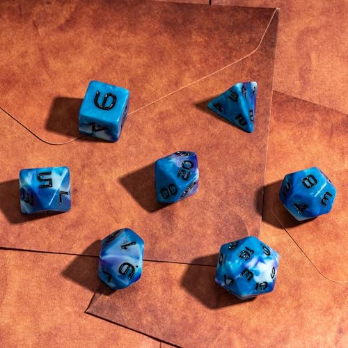 HDdais 7PCS DND Dice Set RPG Resin Polyhedral Dice Set Camouflage Color with Leather Pouch for D&D Role Playing Games and Other Tabletop Games (Blue) - color: Camo-blue