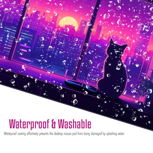 VNDL Large Kawaii Cat Gaming Mouse Pad β Cute Japanese Lofi Anime Desk Mat, Purple XXL Extended Mousepad for Office & Laptop, Waterproof, Non-Slip, Stitched Edges, 31.5 x 15.7 in - color: Purple, Black
