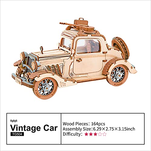 Rowood 3D Puzzles for Adults, Vintage Car Wooden Model Kits to Build, DIY Adult Craft Kit - style: Vintage Car