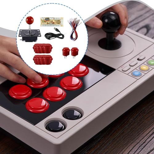 1 Player DIY Arcade Joystick Kit 30mm & 24mm Buttons Board for PC MAME, Replacement Parts, Red