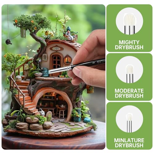 GETHPEN Dry Brush Miniature Painting Set, 5 Sizes Hobby Detail Paint Brush | Drybrush Set, 5PC Hobby Drybrush Paint Brush, Miniature Watercolor Oil Painting,Model, Beginners & Artists - size: 5 Sizes