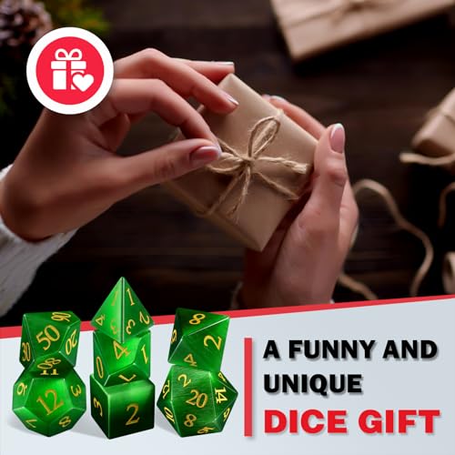 LUCKY-M Gemstone DND Dice Set, Cat Eye Stone Dice for Dungeons and Dragons, Handmade Dice RPG Dice Sets D&D Accessories Gift (Green) - color: Cat Eye- Green