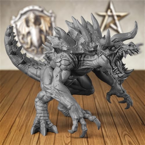 AUSPDICE 32mm DND Monster Miniature The Legendary Devourer, S14 | 1:50 Scale Fantasy Beast with Horned Head, Spiked Back, Open Jaws and Clawed Limbs for Dungeons and Dragons Tabletop RPGs