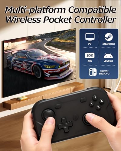 XPT Portable Mini Controller for Nintendo Switch 2/Switch 1/PC/iOS/Android/Steamdeck, Joystick Lift and Down Design,Wireless Bluetooth & Wired Gamepad with Turbo Function, 6-Axis Gyro, HD Vibration & 3D Joysticks, Home Button Wake-Up(black) - color: black