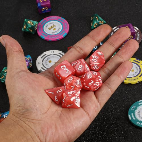 QMAY DND Dice Set -D&D Polyhedral Dice (7 Pcs) for Dungeons and Dragons (Pink and White) - color: Pink and White
