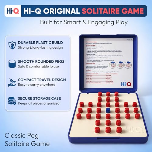 Original HI-Q Solitaire Game - Solitaire Board Game for Kids, Adults & Seniors, Solo 1-Player, Puzzle Strategy Problem Solving Game, Perfect Travel & College Board Game, Classic Hi-Q Peg Brain Teaser