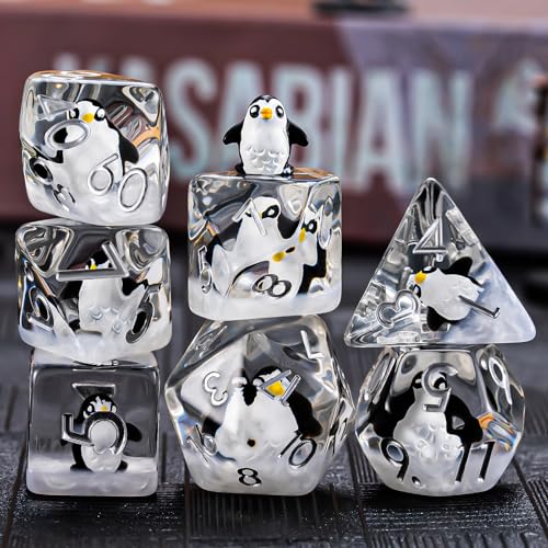 Penguin Resin D&D Dice Set, 7-Piece Polyhedral Dice (D4, D6, D8, D10, D12, D20, D%) Dungeons and Dragons Dice Set - color: Penguin