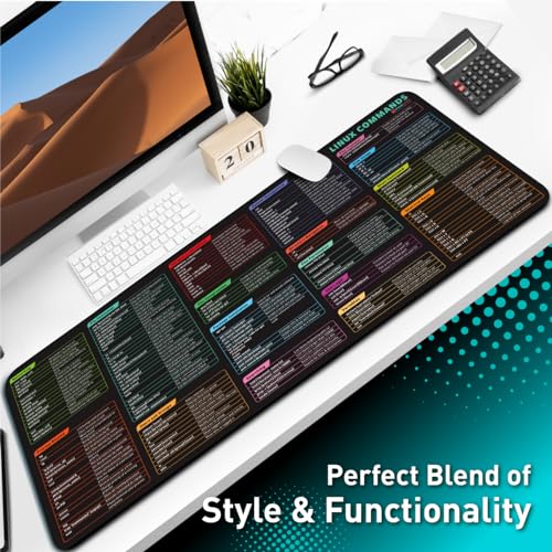Pixiecube Linux Commands Line Mouse pad - Extended Large Cheat Sheet Mousepad. Shortcuts to Kali/Red Hat/Ubuntu/OpenSUSE/Arch/Debian/Unix Programmer. XXL Non-Slip Gaming Desk mat - color: Linux, size: 35.4L x 15.7W inches
