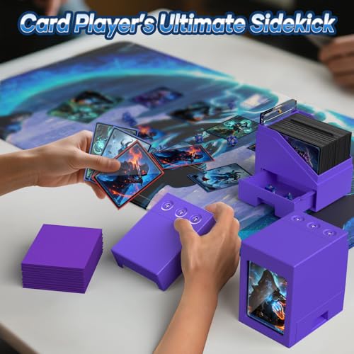 Proijeut Mtg Deck Box with Life Counter, Commander Deck Box Fits 100 Double-Sleeved Cards, Magic Card Storage Box with Commander Display & Dice Tray, Fit for MTG, TCG, CCG (Purple) - color: Purple