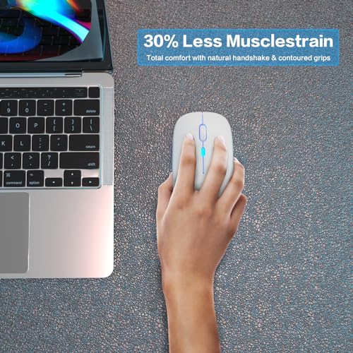 AIKOKOK Wireless Bluetooth Mouse, Rechargeable, Dual Mode Bluetooth 5.2 & 2.4G USB, LED Lights, Slim, Silent, Portable Computer Mouse for Laptop, PC, MacBook, iPad, Tablet (White) - color: White