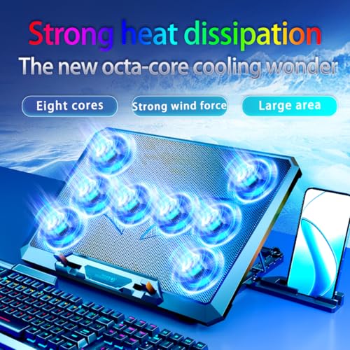 Laptop Cooling pad for Razer Blade 15” Early 2019 - Advanced Gaming laptops, Laptop Cooler with 8 Fans, Adjustable Speed, 5-Level Height Adjustment, Mute Silent,Built-in Phone Stand