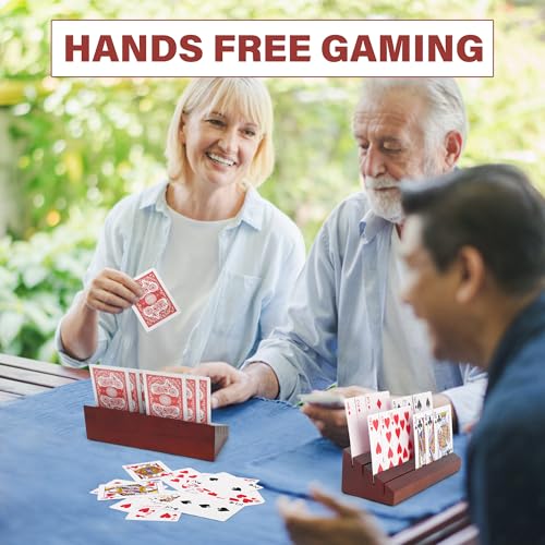 LotFancy Playing Card Holder for Kids, Adults, Seniors, 2 Pack, Wooden | Wooden Card Holders for Playing Cards, Family Card Game Nights, Canasta, Poker Parties, Hands Free, 4 Slots - style: 2 Holders