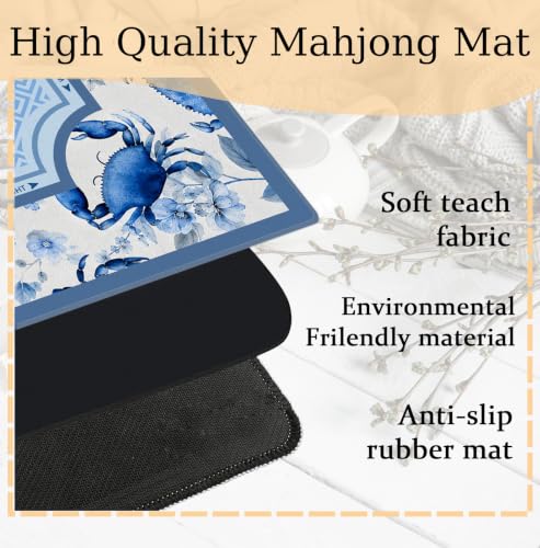 Blue Crab Floral Beach Mahjong Mat 31.5 x 31.5 Inch, Coastal Ocean Crab Non-Slip Noise Reduction Mahjong Table Mat for American Mah Jong Poker Card Board Games Dominoes - color: Blue Crab Floral