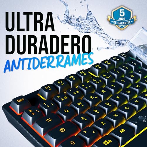 KLIM Chroma Wireless Spanish (España) Keyboard, RGB Backlit Wireless Keyboard, Rechargeable Battery, Quiet, Water-Resistant, Plug & Play for PC, Mac, PS4/PS5 - color: Black - Wireless (ES Layout)