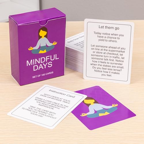 100 Mindful Days - Daily Mindful Activity Cards – Self-Care & Gratitude Prompts for All Ages | Portable Travel Deck for Mental Wellness, Focus & Stress Relief - style: Daily Activity Cards