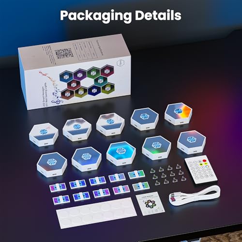 10 Pack Hexagon Led Lights, 90mm Smart Hexagon, Smart App RGB Gaming Led Light, with Remote Control & Music Sync Honeycomb Shape Hexagon Wall Lights for Bedroom, Living Room Wall - size: 10 mirrored designs