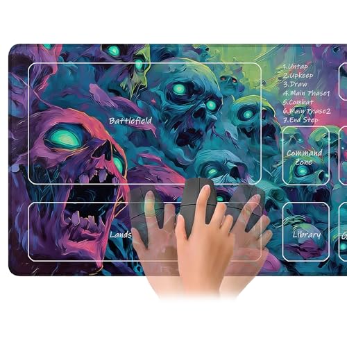 Playmat for MTG Fantasy Skull Magic Play Mat 24x14 Inch Card Game Mat for Magic The Gathering TCG PTCG Playmat with Free Storage Bags Non-Slip Backing and Stitched Edge - color: Fantasy Skull With Zones