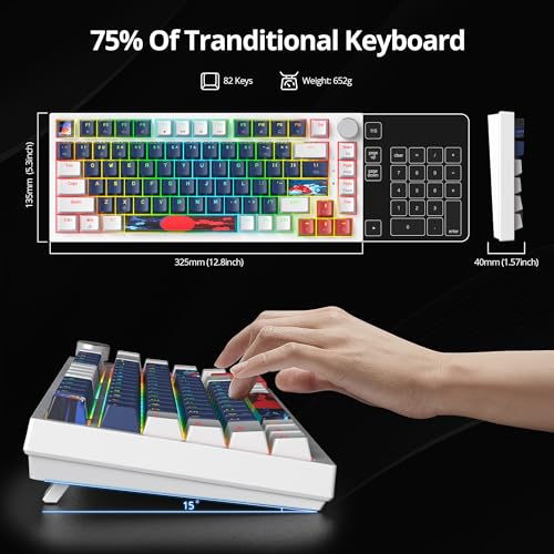 Guffercty kred 75% Percent Blue Wired Keyboard Gasket Mount, Hot-swappable RGB Mechanical Gaming Keyboard Programmable with Knob for Mac/Win (82 Blue Earth) - color: 82 Blue Earth