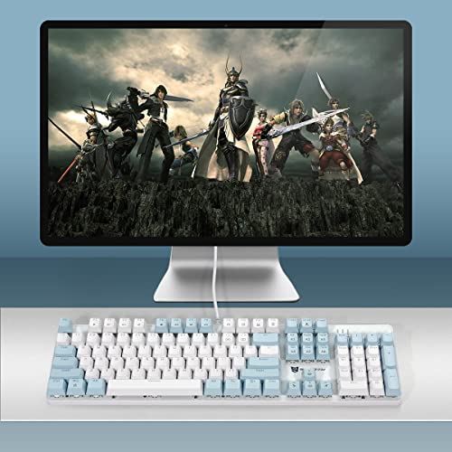 Merdia 104 Keys US Layout Wired Mechanical PC Gaming Keyboard | White LED Backlit Hot Swappable Brown Switch Full Size Mechanical Keyboard | Blue & White Keycaps Wired Gaming Computer Keyboards - color: Brown Switch Blue & White