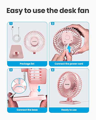 Gaiatop USB Desk Fan, Small But Powerful, Personal Portable Quiet 3 Speeds, Adjustable Mini Table Desktop fan for Cooling Home Office Car Summer Travel Gifts Pink - color: Pink