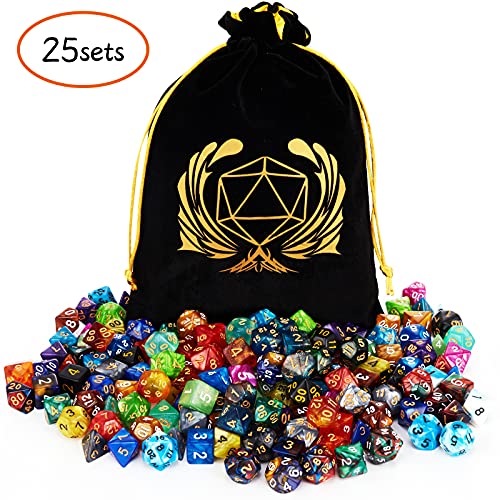 Coyeekn 25-Set DND Polyhedral Dice with Storage Pouch | 175 Total Polyhedral Dice, 7 Per Set, 25 Complete Dice Sets (D4-D20), Great for D&D, MTG & Tabletop RPG Games - color: 25set-175pcs