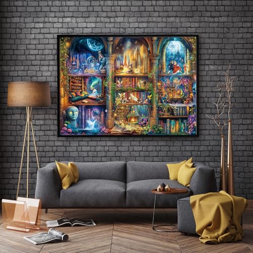 Puzzles for Adults 1000 Pieces, Enchanted Library Jigsaw Puzzle with 1:1 HD Poster, Perfect Interlocking No Dust, Stress Relief Ideal Gift for Family Games - color: Enchanted Library