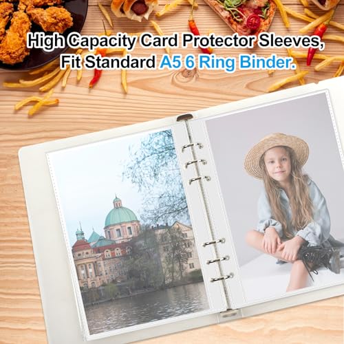 50 Pack 5x8 Clear Binder Sheets Sleeves - 6 Ring A5 Binder Inserts - Plastic Pockets for Index Cards,Photocards,Postcards,Pictures, Stickers,and Cash Organizer - 6 Hole Refill Pages Sheet Protector. - size: 5" x 8"