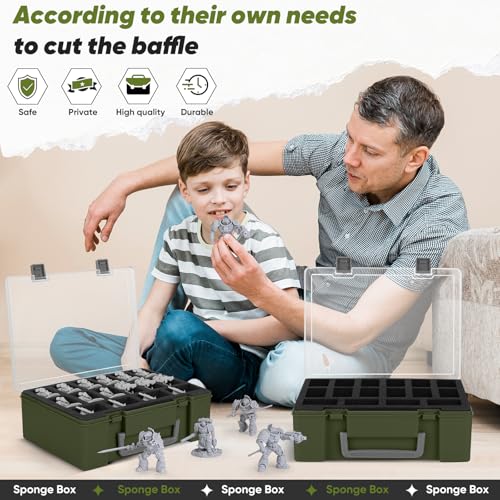 Madcat Miniature Storage Carrying Figure Case - 32 Slot Figurine Minature Carrying Case with 2 Foam Layer for Miniatures Compatible with 40k, DND & More (green1) - color: green1