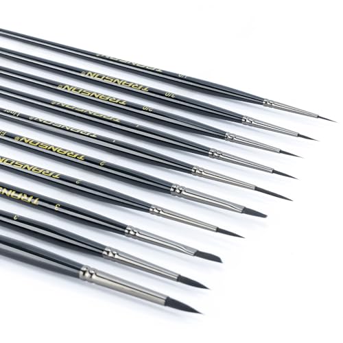Transon 10pcs Small Detail Miniature Model Painting Brush Set for Acrylic Watercolor Gouache Ink Tempera and Body Painting - size: 10 PCS