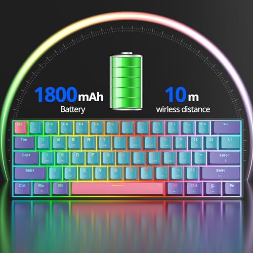 Fogruaden 60 Percent Wireless Gaming Keyboard, Wired/Bluetooth Mechanical Keyboard 60%, RGB Backlit, Hot-Swappable Yellow Switch - color: Joker-61-Yellow Switch, size: Yellow Switch