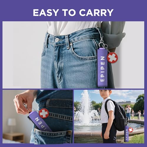 Portable EpiPen Carry Case, Insulated Emergency Medical Bag Maintain Med effectiveness, Fits 1 EpiPen, Asthma Inhaler, Auvi-Q, Allergy Medication, Travel EpiPen Holder for Adults or Kids (2PCS Purple) - color: 2PCS Purple