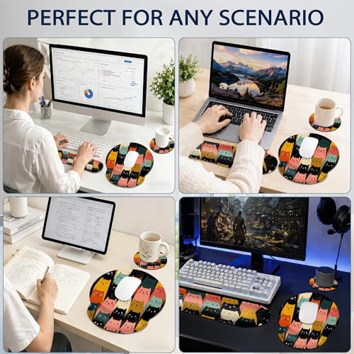 Cute Cat Wrist Rest Mouse Pad and Keyboard Support Set,3 in 1 Ergonomic Memory Foam Mousepad with Non Slip Base, Gaming Mouse Pad for Office and Home - color: Cute Cat