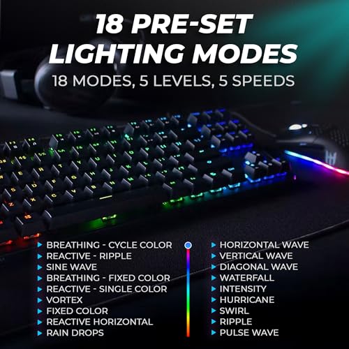 TECWARE Phantom+ 87 Mechanical Gaming Keyboard | RGB LED Backlit | Hot Swappable Wraith Red Switches | 87 Key TKL Layout | Thocky Sound Profile | Detachable USB-C Wired | Black - color: Red Switch