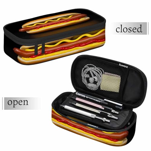 Burger Pencil Case Organizer Sausage Food Delicious Black Stationery Box Makeup Colleague Office Supply for Adults Men Women School Students Boy Girl - color: Burger