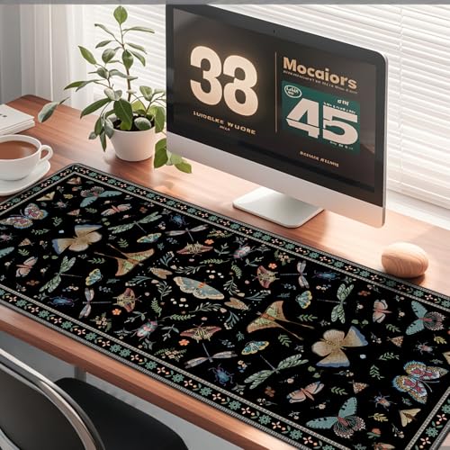 Baziabbo Black Desk Mat,XXL Extended Big Mouse Pad,Gaming Mousepad with Stitched Edge,Non-Slip Rubber Base Keyboard Desk Pad for Home Office Study Game - color: Modern Floral