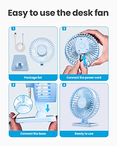 Gaiatop USB Desk Fan, Small But Powerful, Personal Portable Quiet 3 Speeds, Adjustable Mini Table Desktop fan for Cooling Home Office Car Summer Travel Gifts Light blue - color: Light blue
