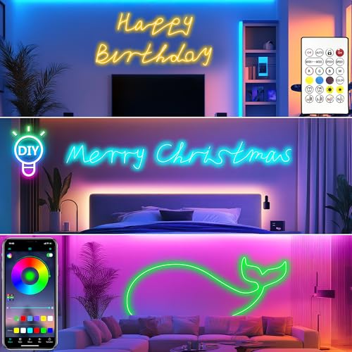 Cozylady RGB Neon Light LED Rope Light,Waterproof Bluetooth APP Remote Control Music Sync Strip Light,24V Flexible DIY Silicone Light for Bedroom Home Indoor Outdoor Decoration (120ft-36M) - size: 120ft-36M
