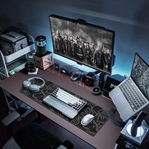 Canjoy Gaming Mouse Pad, Topographic Large Extended Mouse Pad 31.5x11.8inch | Full Desk Mousepad Keyboard Mat Big Large Mouse Pads for Desk Extended Computer Mat with Anti-Slip & Double Stitched - color: Black Topographic, size: 800*300mm
