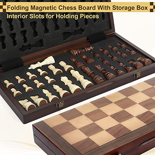 Magnetic Wooden Chess Set for Adults Kids 12'' Chess Board with Handmade Pieces, Folding Portable Travel Unique Chess Sets Game for Tournament Professional Beginner - size: 12 INCHES