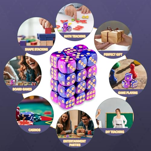 24 of Pack 16MM 6 Sided Dice Set,Two Colours D6 Game Dice Set, 6 Sided Standard Dices for Yahtzee, Bunco or Teaching Math,with Portable Dice Pouch(Purple and Blue) - color: 16mm Purple and Blue