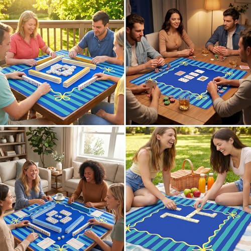 Blue Teal Mahjong Mat (32.5” x 32.5”) with Carrying Bag Non Slip Noise Reduction Gaming Mat Rubber Mahjong Table Cover Accessoriesfor Poker Board Games Dominoes - color: Blue Teal